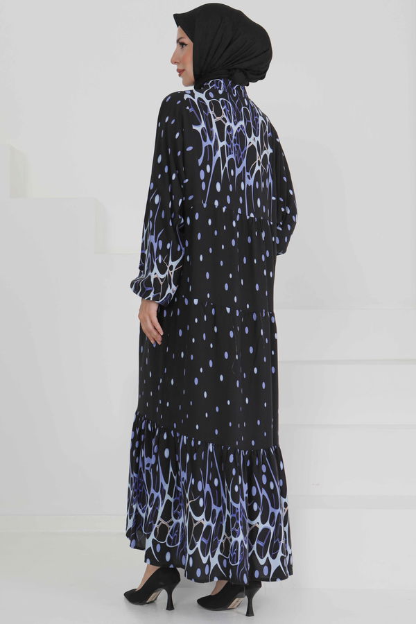 Desenli Düğmeli Elbise - 27493