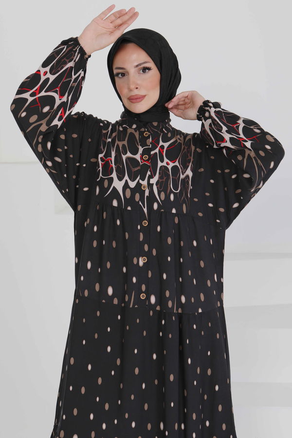 Desenli Düğmeli Elbise - 27493