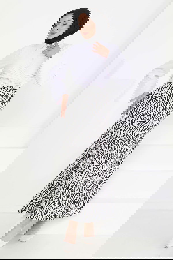 Desenli Kiloş Etek Beyaz - 27238