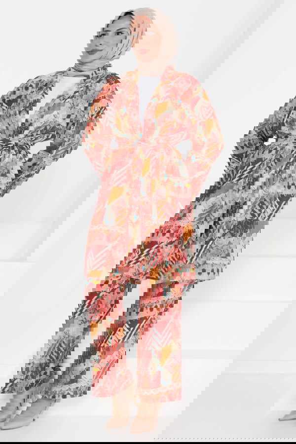 Desenli Kimono İkili Takım - 27436