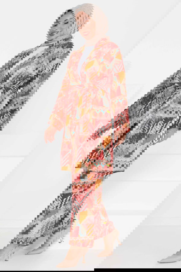 Desenli Kimono İkili Takım - 27436