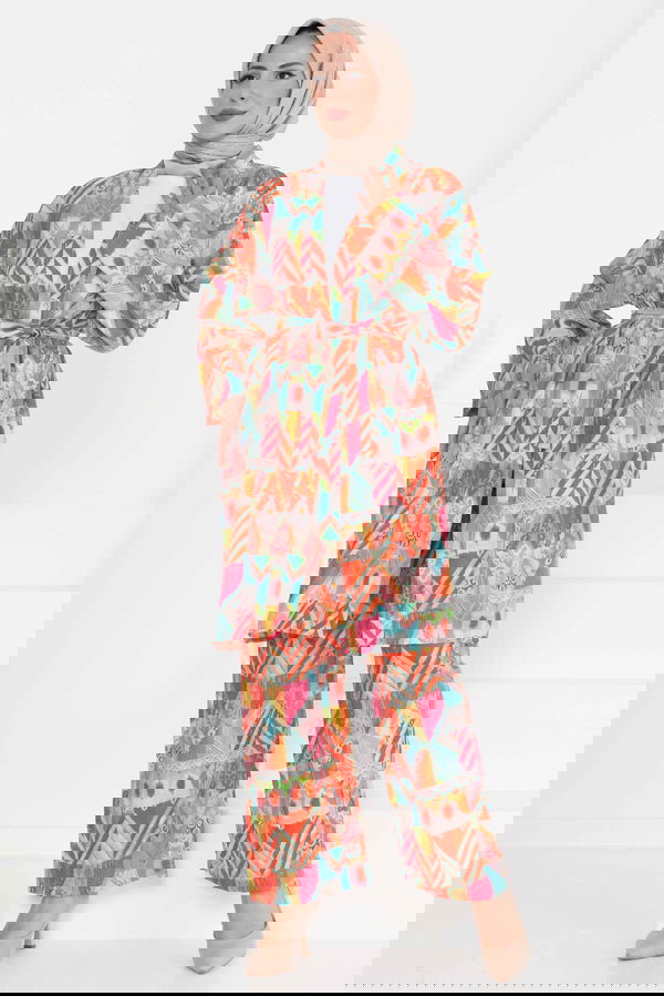 Desenli Kimono İkili Takım - 27436