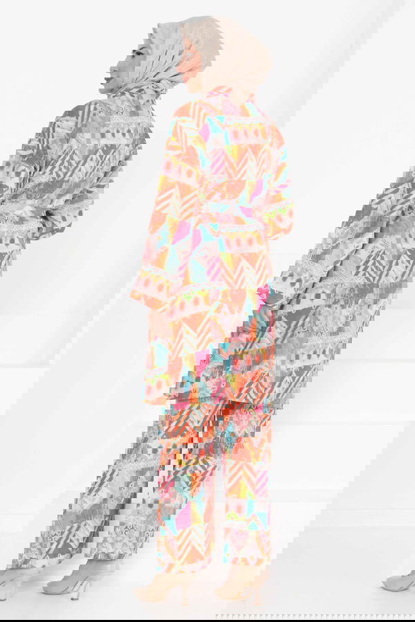 Desenli Kimono İkili Takım - 27436