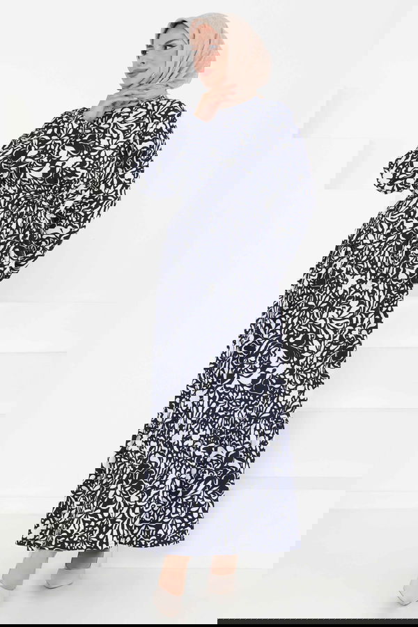 Desenli Kuşaklı Elbise - 27366