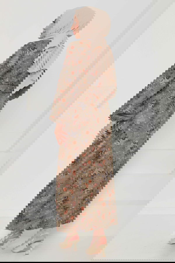 Desenli Kuşaklı Elbise - 27101