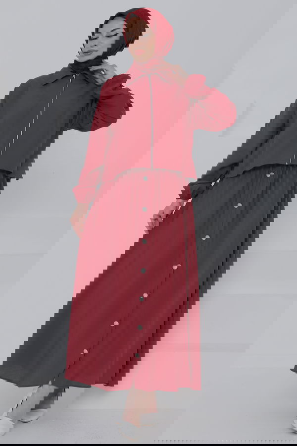 Düğme Detaylı Takım Bordo - 27010