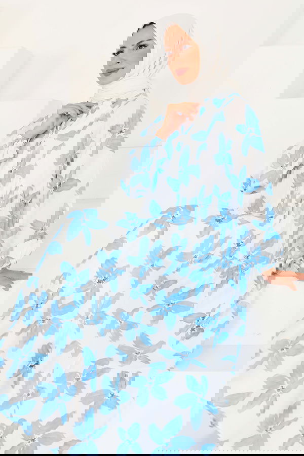 Düğmeli Desenli Elbise - 27514