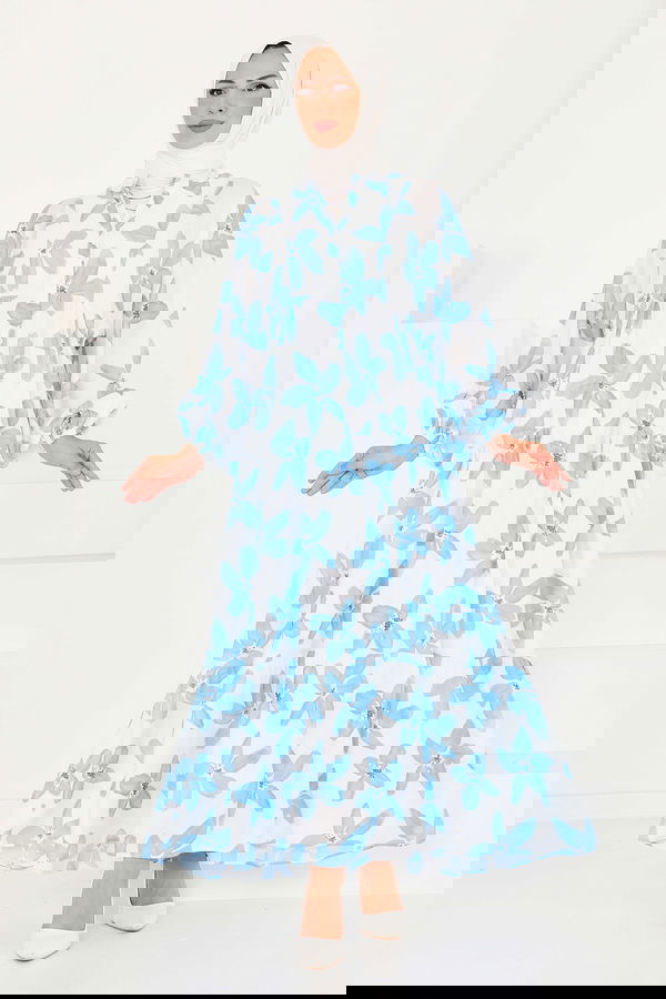 Düğmeli Desenli Elbise - 27514