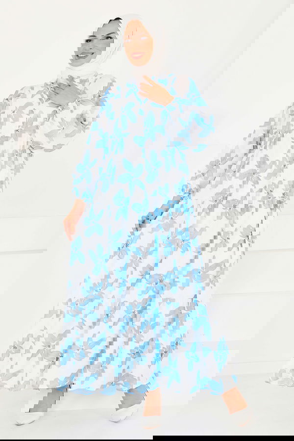 Düğmeli Desenli Elbise - 27514