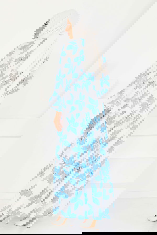 Düğmeli Desenli Elbise - 27514
