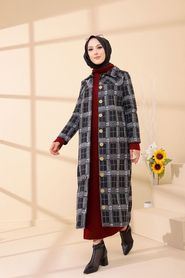 Düğmelı Kap Siyah - 3004