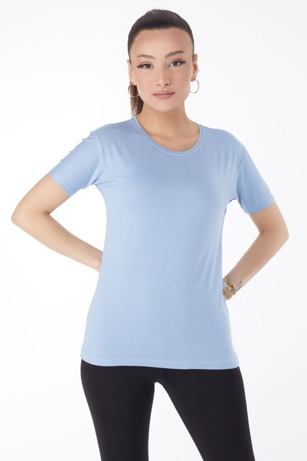 Kısa Kollu Baskısız T-shirt Bebe Mavi - 24764