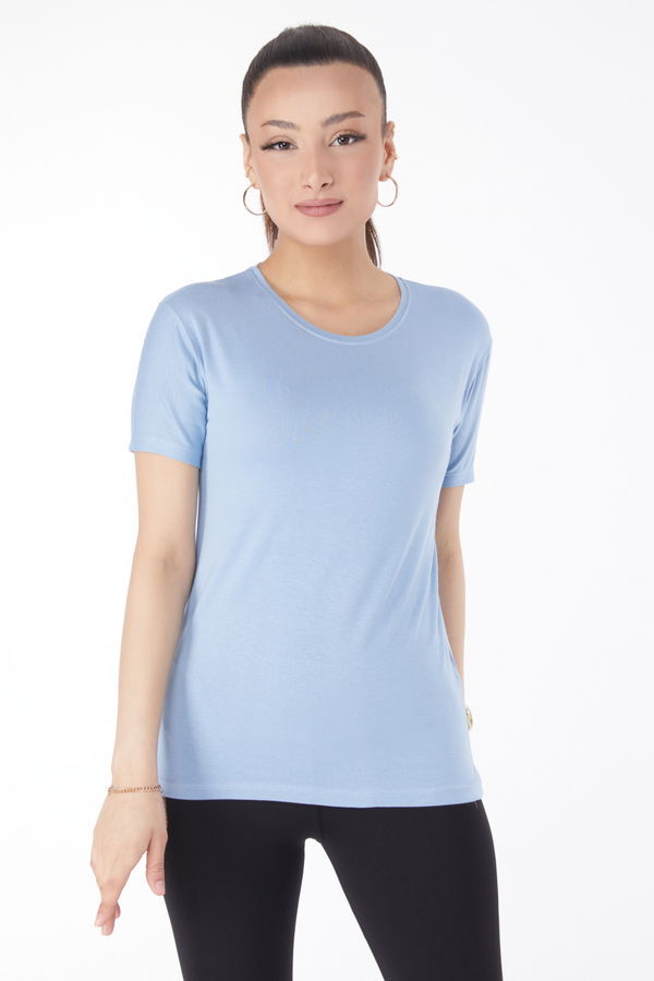 Kısa Kollu Baskısız T-shirt Bebe Mavi - 24764