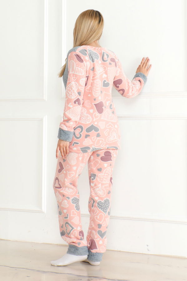 Nakışlı Peluş Polar Pijama Takım Bebe Mavi - 26635