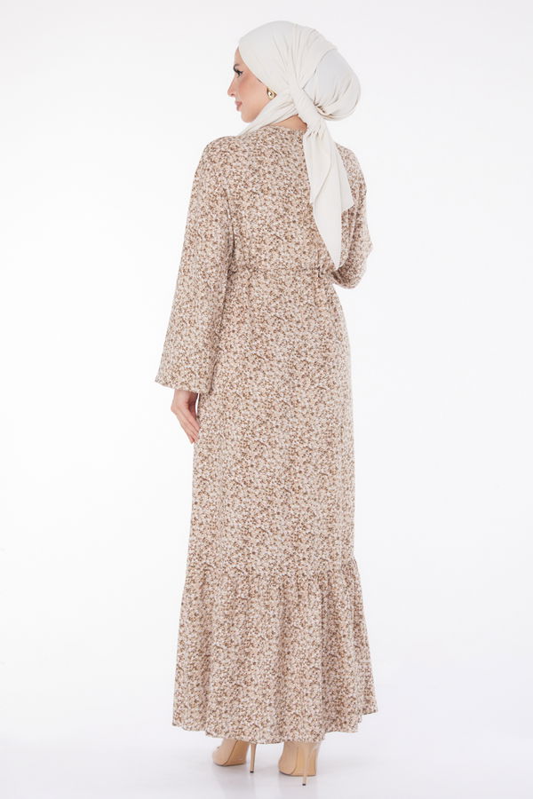 Çiçek Desenli Elbise Bej - 25408