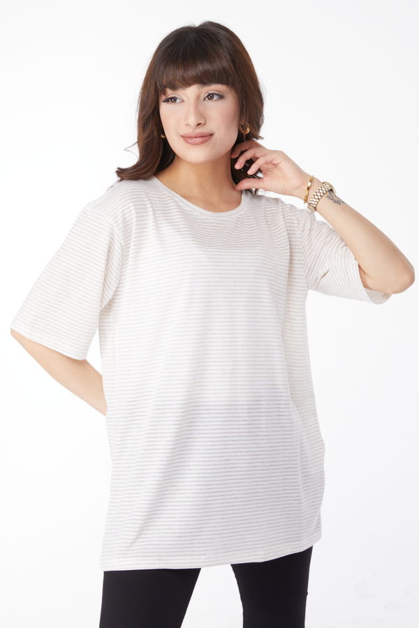 Çizglİi T-short Bej - 25119
