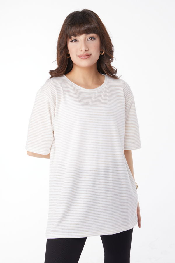 Çizglİi T-short Bej - 25119