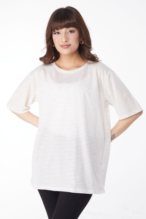 Çizglİi T-short Bej - 25119