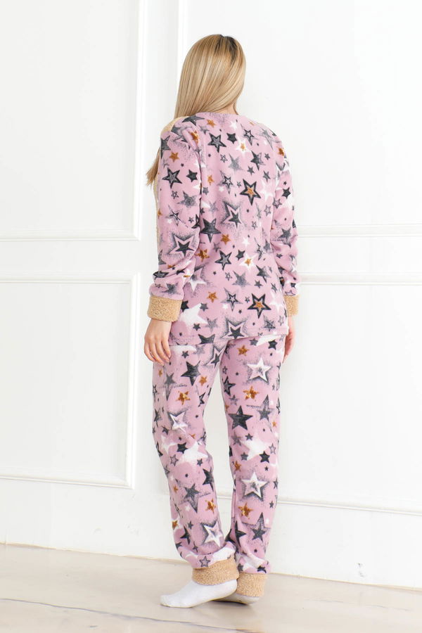 Nakışlı Peluş Polar Pijama Takım Bej - 26637