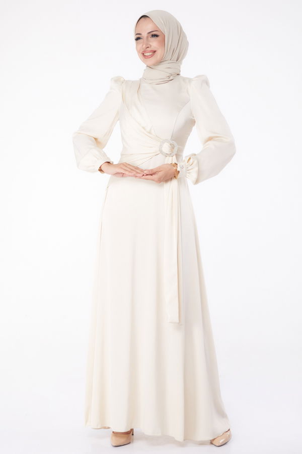 Taşlı Abiye Elbise Bej - 26193
