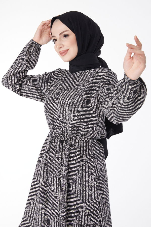 Desenli Elbise Beyaz - 25121