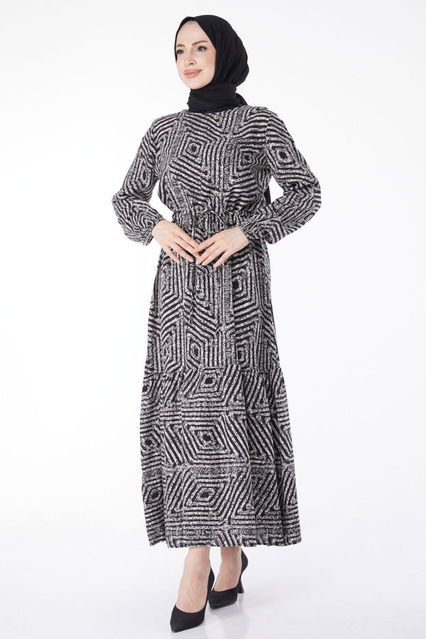 Desenli Elbise Beyaz - 25121