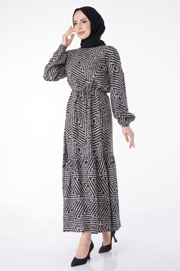 Desenli Elbise Beyaz - 25121