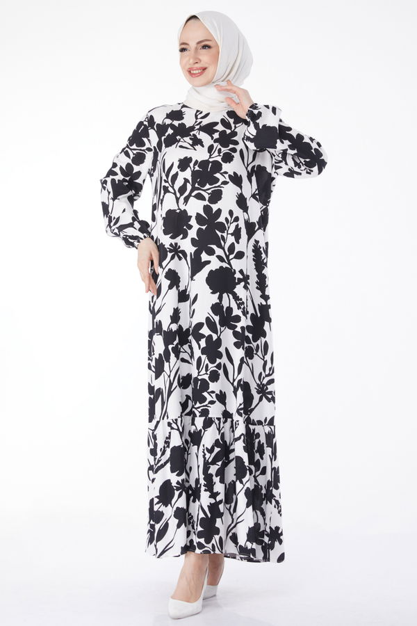 Desenli Renkli Elbise Beyaz - 24986