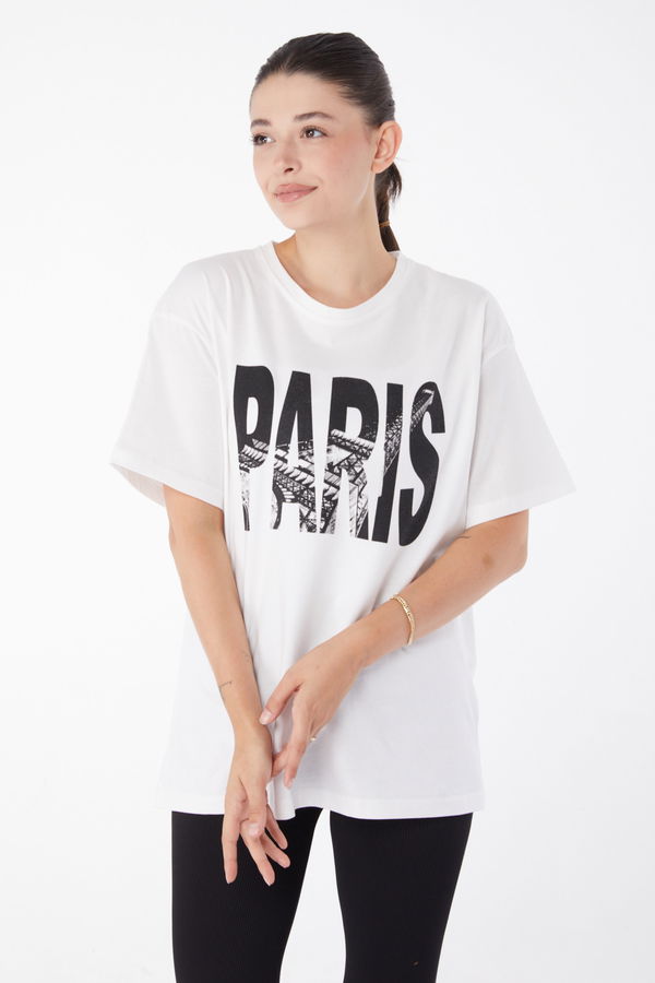 Kısa Kollu Baskılı T-shirt Beyaz - 25985