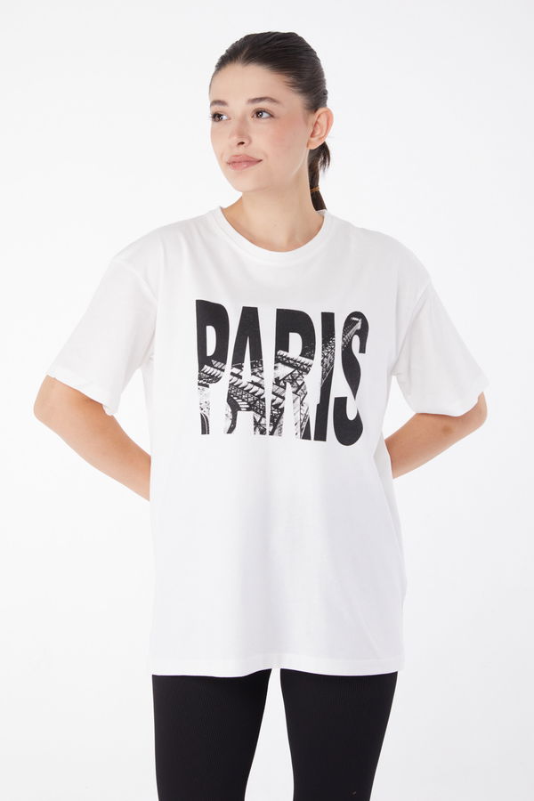 Kısa Kollu Baskılı T-shirt Beyaz - 25985