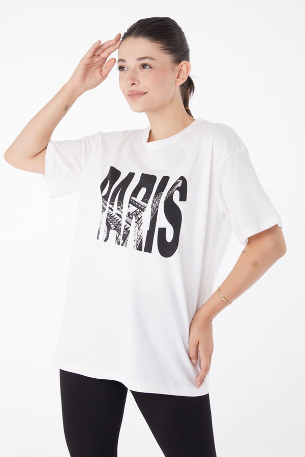 Kısa Kollu Baskılı T-shirt Beyaz - 25985