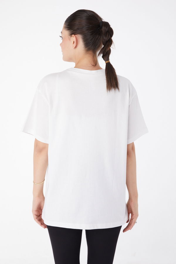 Kısa Kollu Baskılı T-shirt Beyaz - 25985