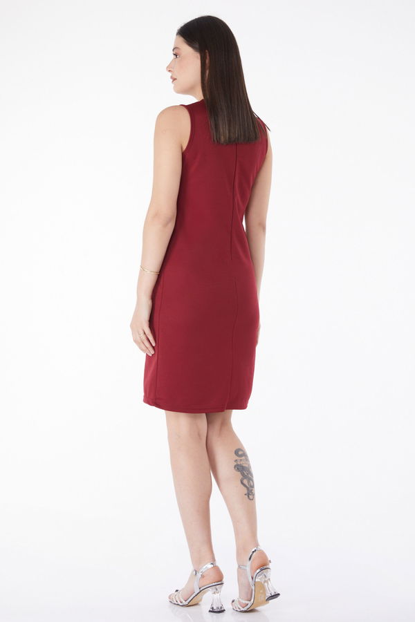 Mini Elbise Bordo - 13186