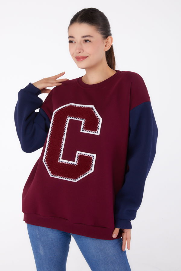 Nakışlı Sweatshirt Bordo - 26451