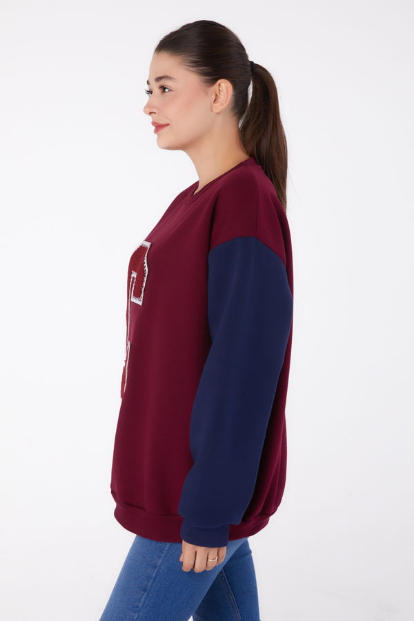 Nakışlı Sweatshirt Bordo - 26451