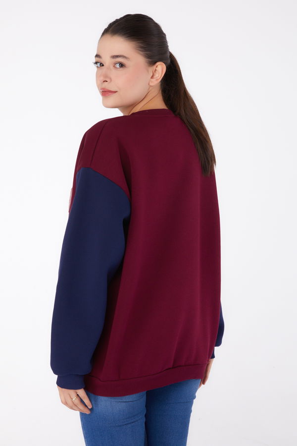 Nakışlı Sweatshirt Bordo - 26451