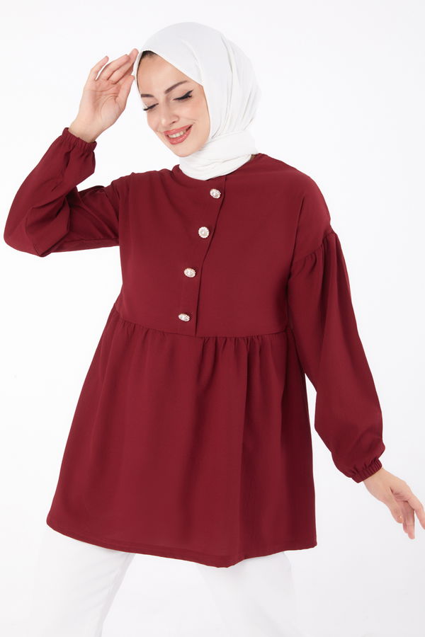 Taşlı Tunik Bordo - 13294
