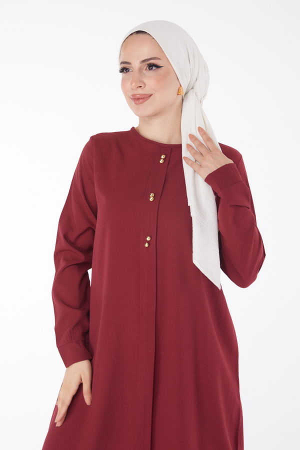 Düz Bisiklet Yaka Kadın Bordo Tunik Pantolon - 13122