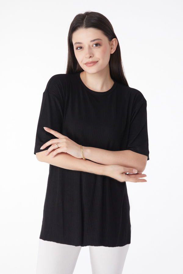 Yırtmaçlı T-Shirt D1 Siyah - 25114