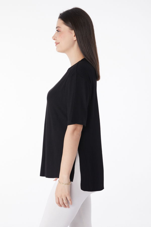 Yırtmaçlı T-Shirt D1 Siyah - 25114