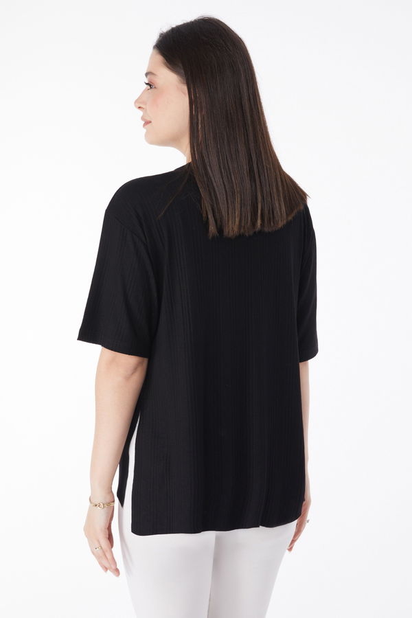 Yırtmaçlı T-Shirt D1 Siyah - 25114