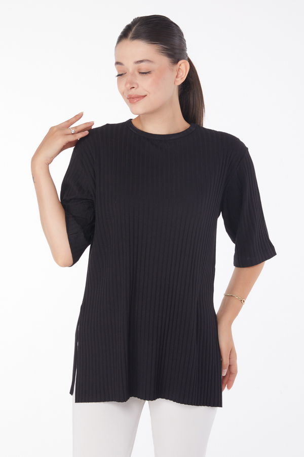 Yırtmaçlı T-Shirt D3 Siyah - 25114