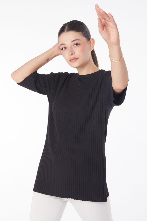 Yırtmaçlı T-Shirt D3 Siyah - 25114