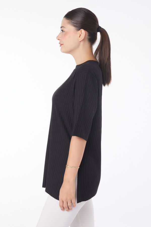 Yırtmaçlı T-Shirt D3 Siyah - 25114