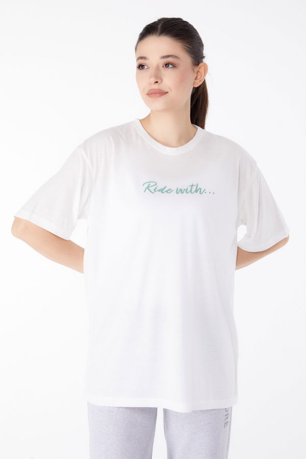 Kısa Kollu Baskılı T-shirt Ekru - 24651