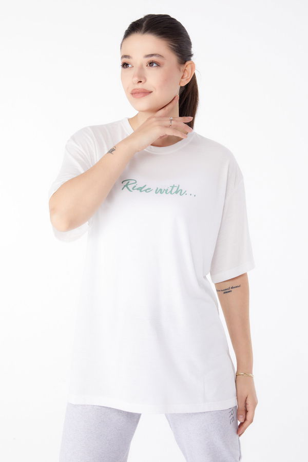 Kısa Kollu Baskılı T-shirt Ekru - 24651