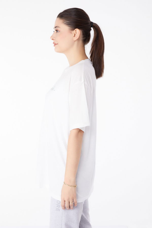 Kısa Kollu Baskılı T-shirt Ekru - 24651