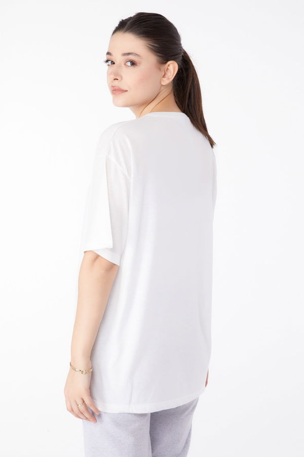 Kısa Kollu Baskılı T-shirt Ekru - 24651