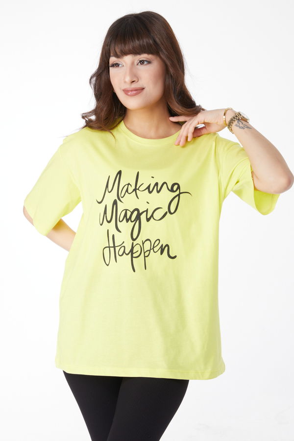 Baskılı T-shirt Fosfor Yeşili - 25173