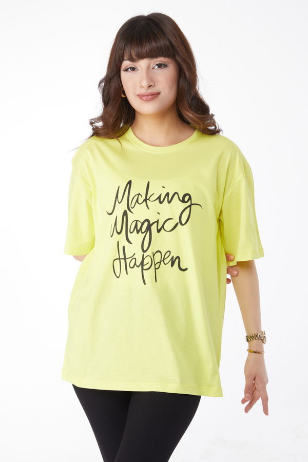 Baskılı T-shirt Fosfor Yeşili - 25173